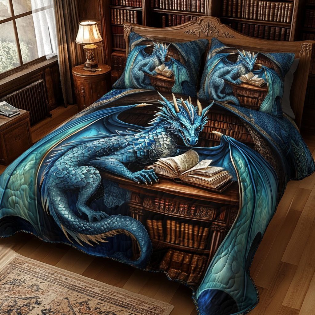 Library Sentinel quilted 3-piece bedding set on a made bed with two matching pillow shams