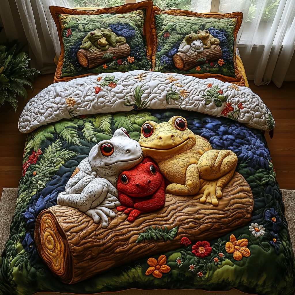 Lily Leap quilted 3-piece bedding set on a made bed with two matching pillow shams