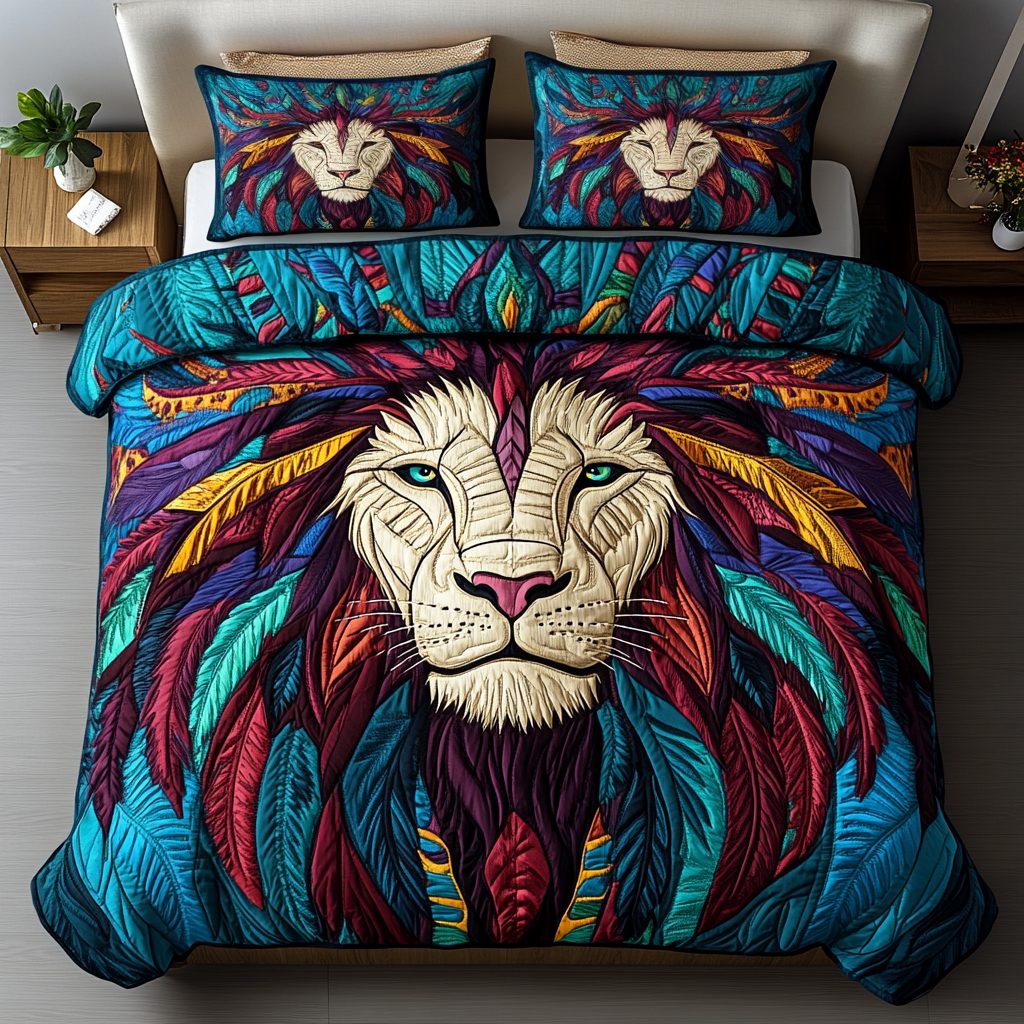Lionheart Legacy quilted 3-piece bedding set on a made bed with two matching pillow shams