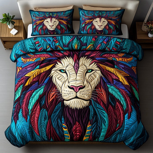Lionheart Legacy quilted 3-piece bedding set on a made bed with two matching pillow shams