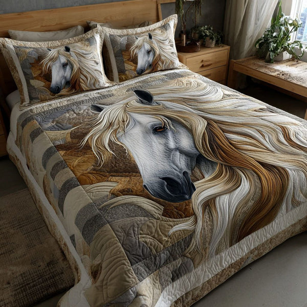 Living Freedom quilted 3-piece bedding set on a made bed in a warmly lit bedroom
