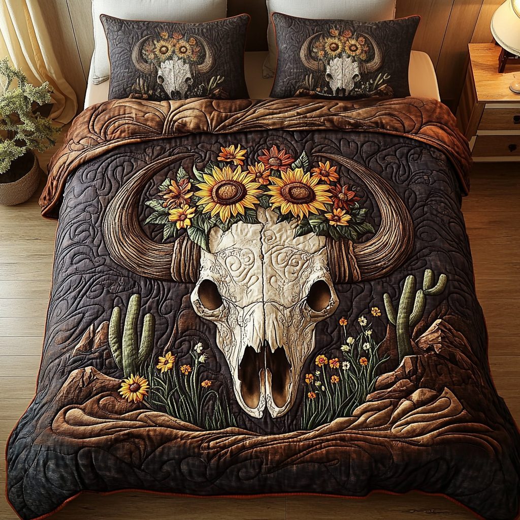 Lone Mesa quilted 3-piece bedding set on a made bed with two matching pillow shams