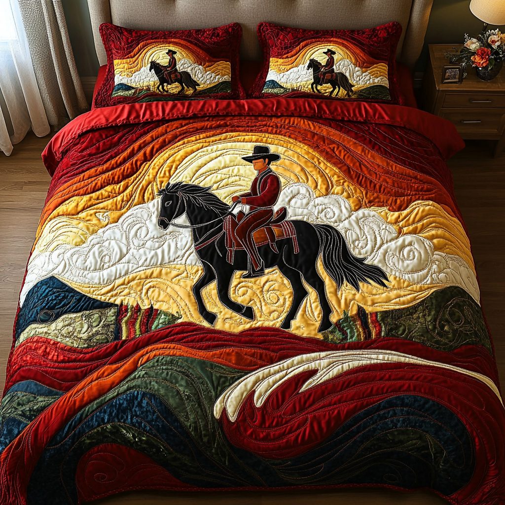 Lone Star Legacy quilted 3-piece bedding set on a made bed with two matching pillow shams