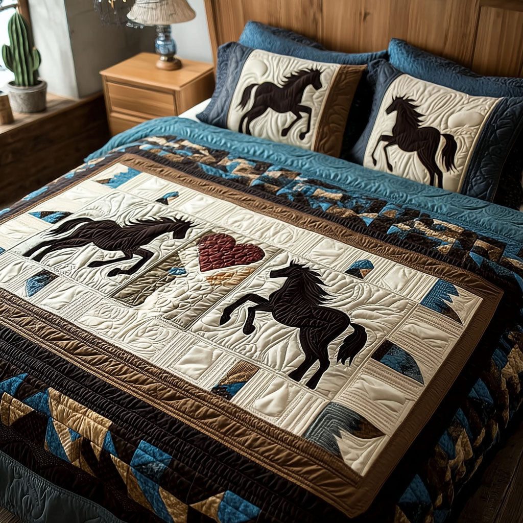 Lovers of the Land quilted 3-piece bedding set on a made bed with two matching pillow shams