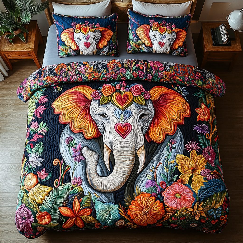 Loving Herd quilted 3-piece bedding set on a made bed with two matching pillow shams