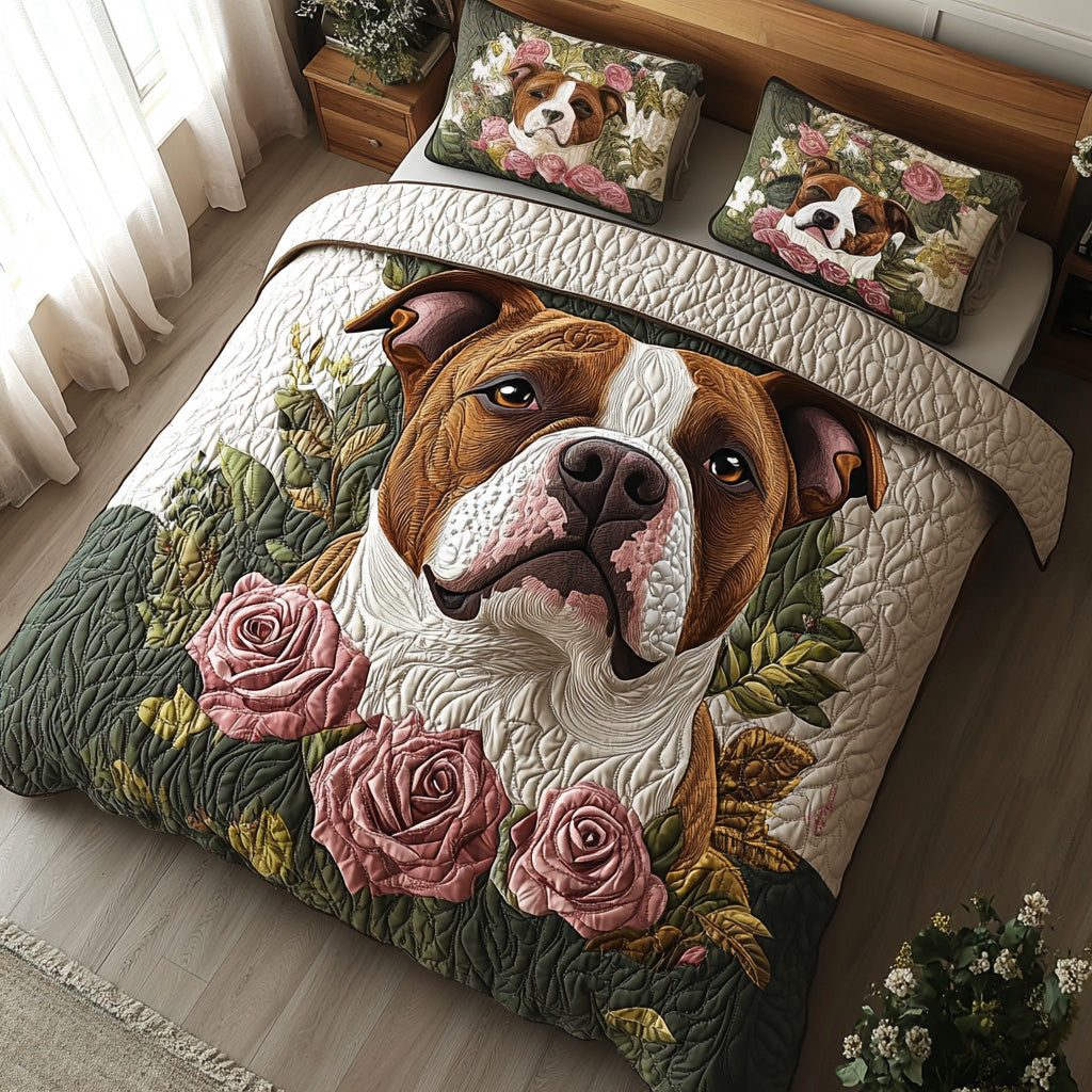Loyal Spirit quilted 3-piece bedding set on a made bed with two matching pillow shams