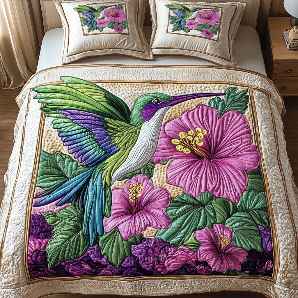 Lush Horizon quilted 3-piece bedding set on a made bed with two matching pillow shams