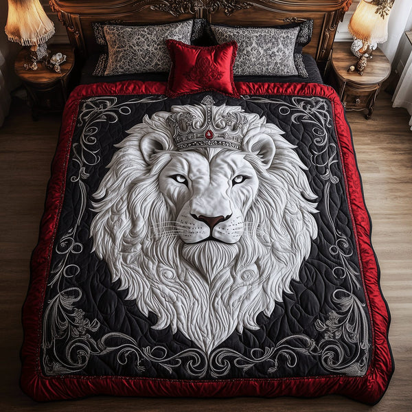 Lush Pines quilted 3-piece bedding set on a made bed with two matching pillow shams