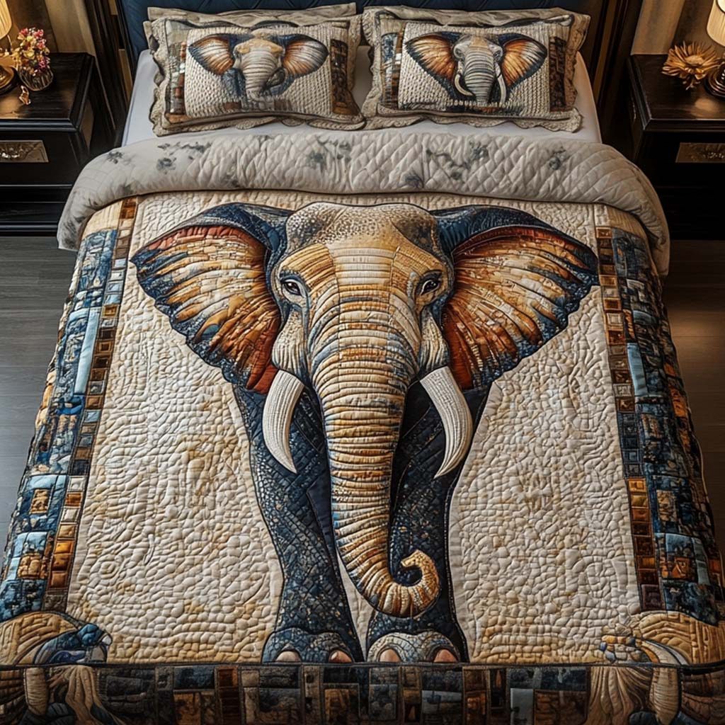 Majestic Gaze quilted 3-piece bedding set on a made bed with two matching pillow shams