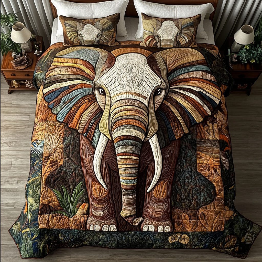 Majestic Ivory quilted 3-piece bedding set on a made bed with two matching pillow shams