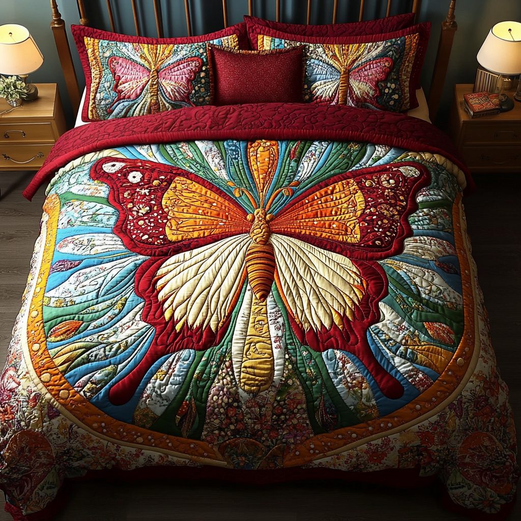 Majestic Wings quilted 3-piece bedding set on a made bed with two matching pillow shams
