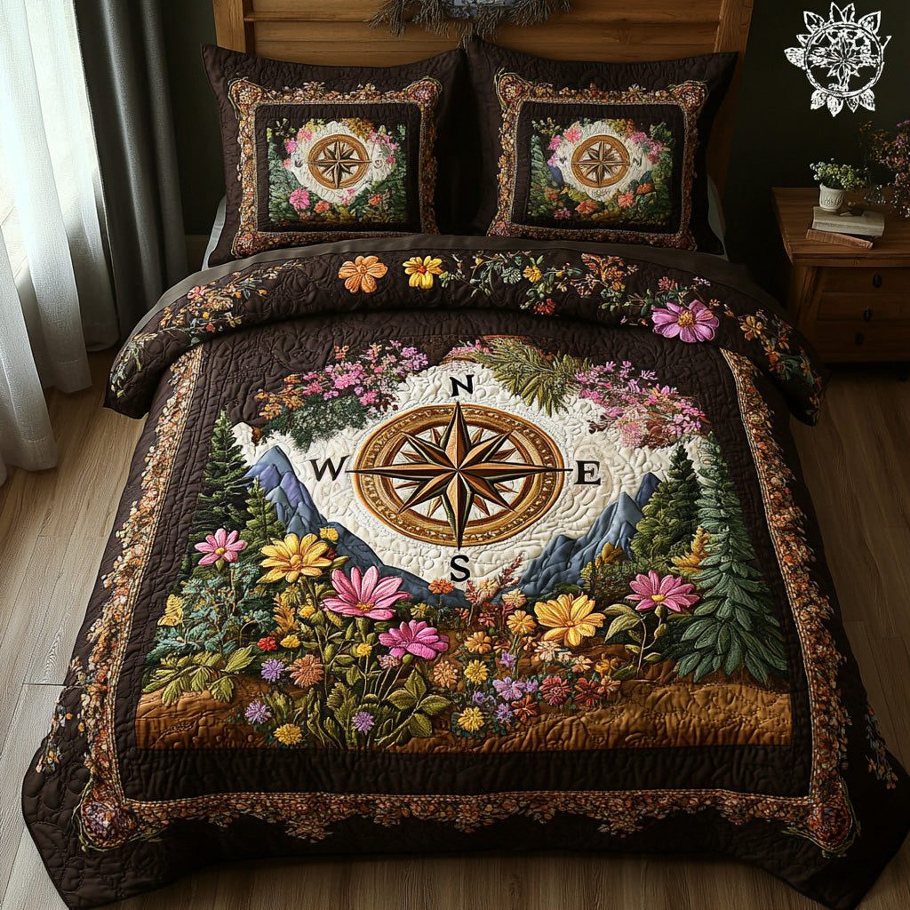 Map Whisper quilted 3-piece bedding set on a made bed with two matching pillow shams