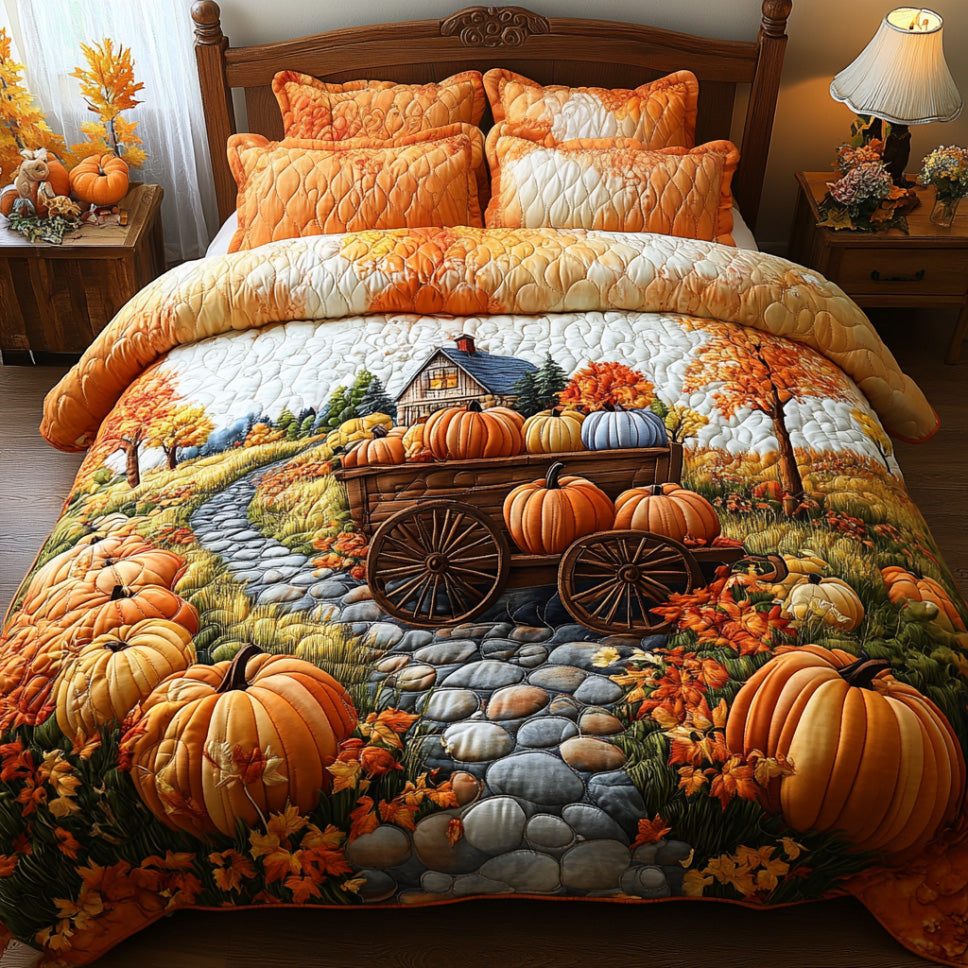 Maple Hollow quilted 3-piece bedding set on a made bed with two matching pillow shams