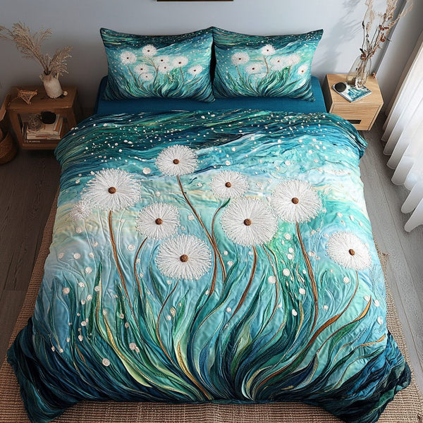 Meadow Dream quilted 3-piece bedding set on a made bed with two matching pillow shams