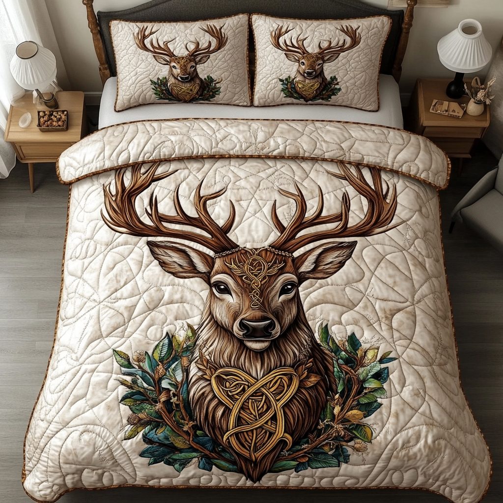 Meadow Monarch quilted 3-piece bedding set on a made bed with two matching pillow shams
