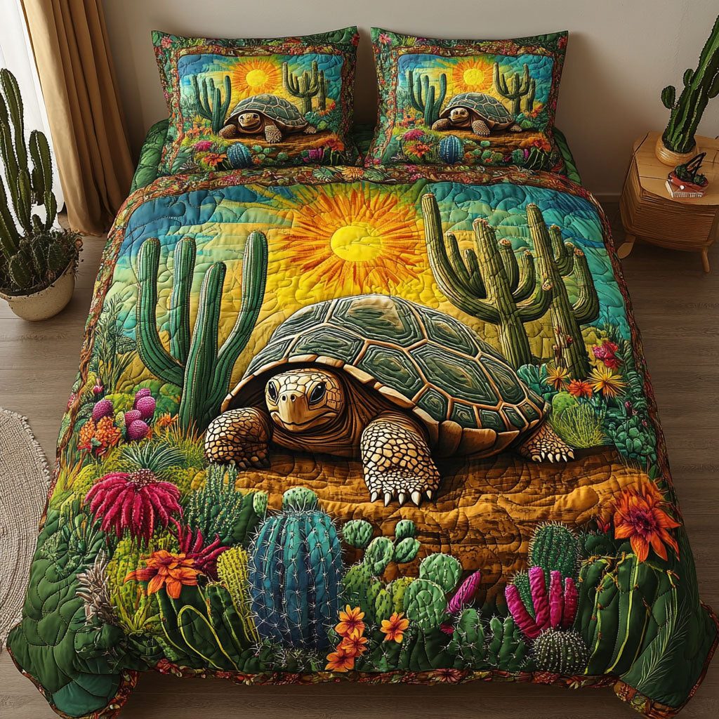 Meadow Roamer quilted 3-piece bedding set on a made bed with two matching pillow shams