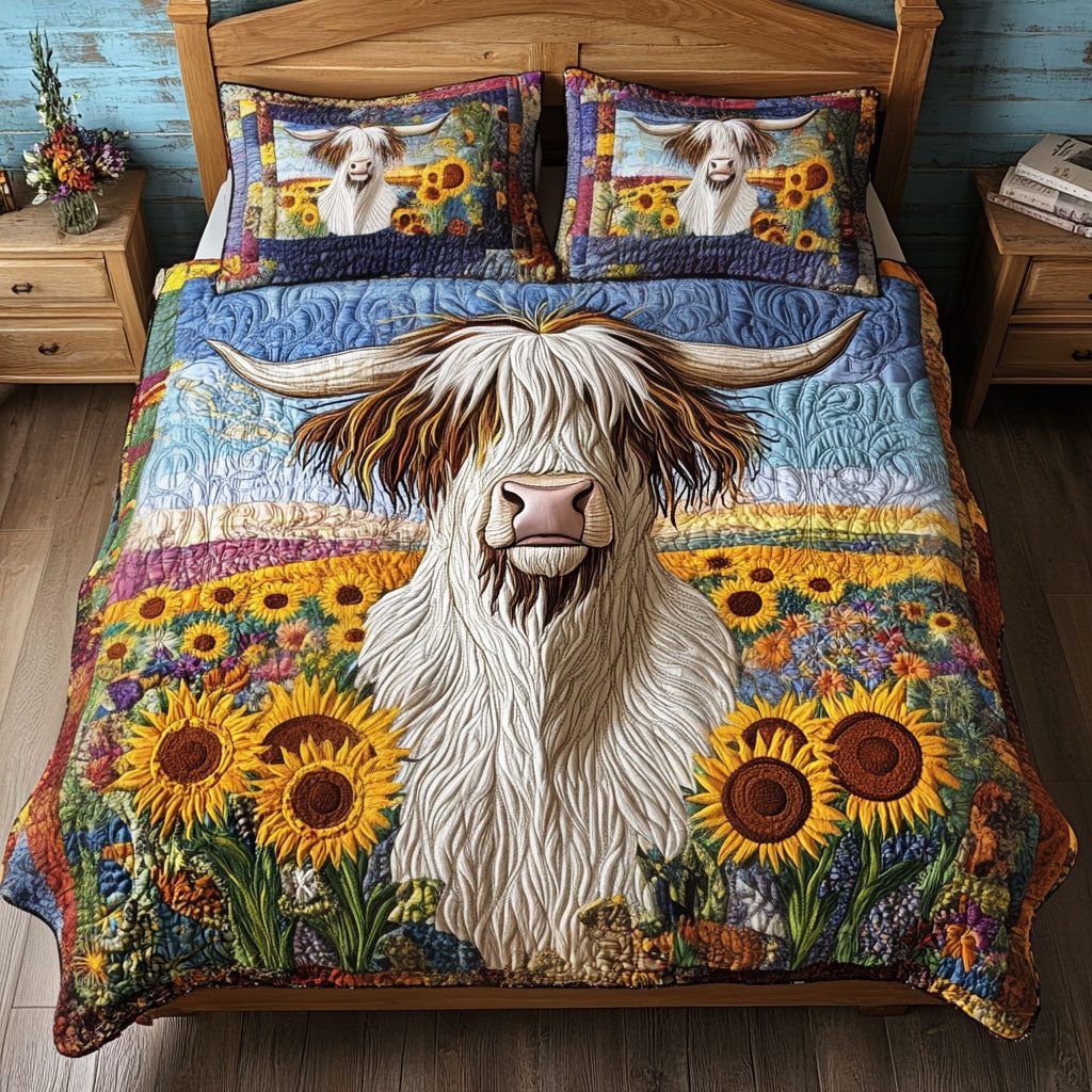 Meadow Wanderer quilted 3-piece bedding set on a made bed with two matching pillow shams