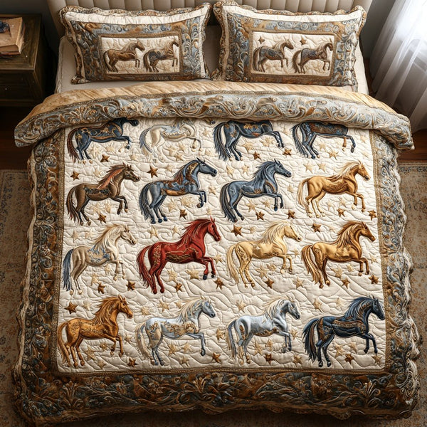 Mesa Mustang quilted 3-piece bedding set on a made bed with two matching pillow shams