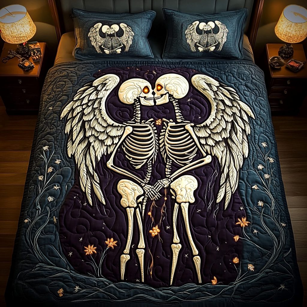 Midnight Embrace quilted 3-piece bedding set on a made bed with two matching pillow shams