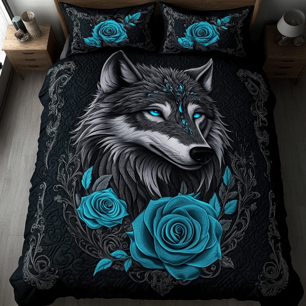 Midnight Pack quilted 3-piece bedding set on a made bed with two matching pillow shams