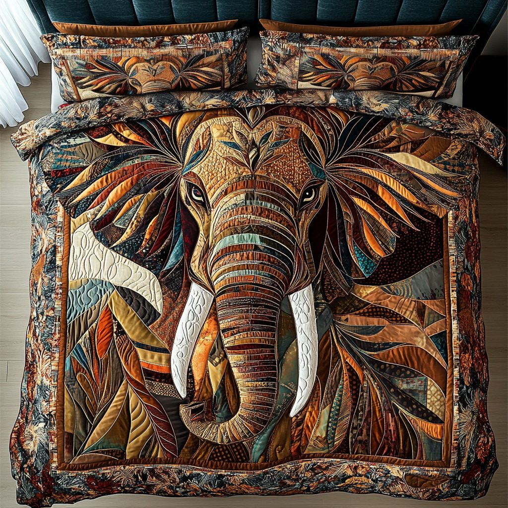 Mighty Steps quilted 3-piece bedding set on a made bed with two matching pillow shams
