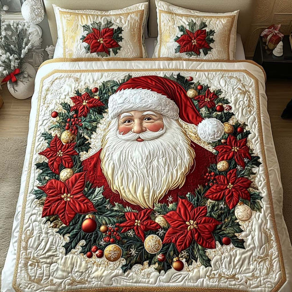 Mistletoe Time quilted 3-piece bedding set on a made bed in a winter-styled bedroom