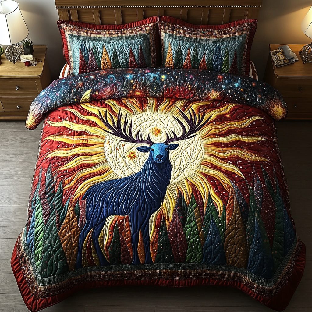 Misty Ridge quilted 3-piece bedding set on a made bed with two matching pillow shams