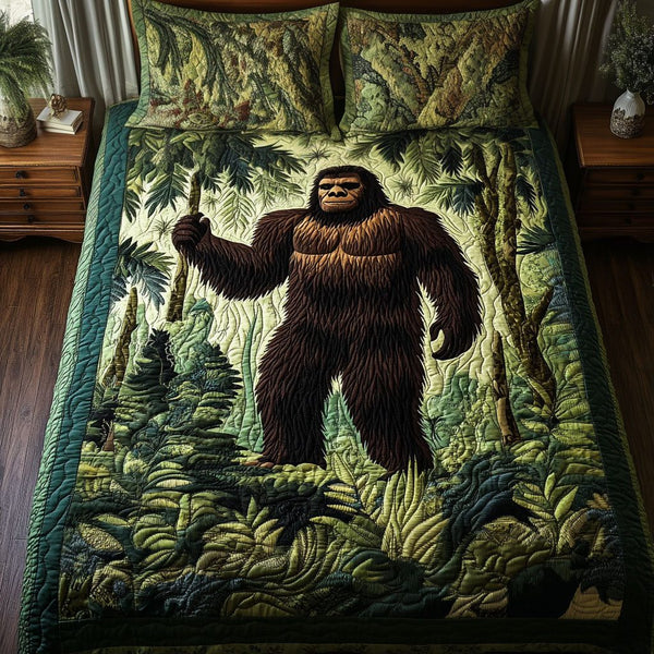 Moonlight Stalker quilted 3-piece bedding set on a made bed with two matching pillow shams