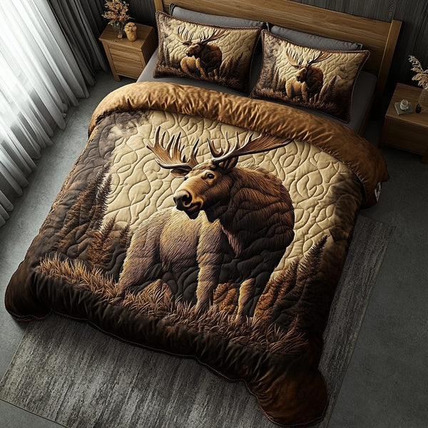 Moose Peak quilted 3-piece bedding set on a made bed with two matching pillow shams