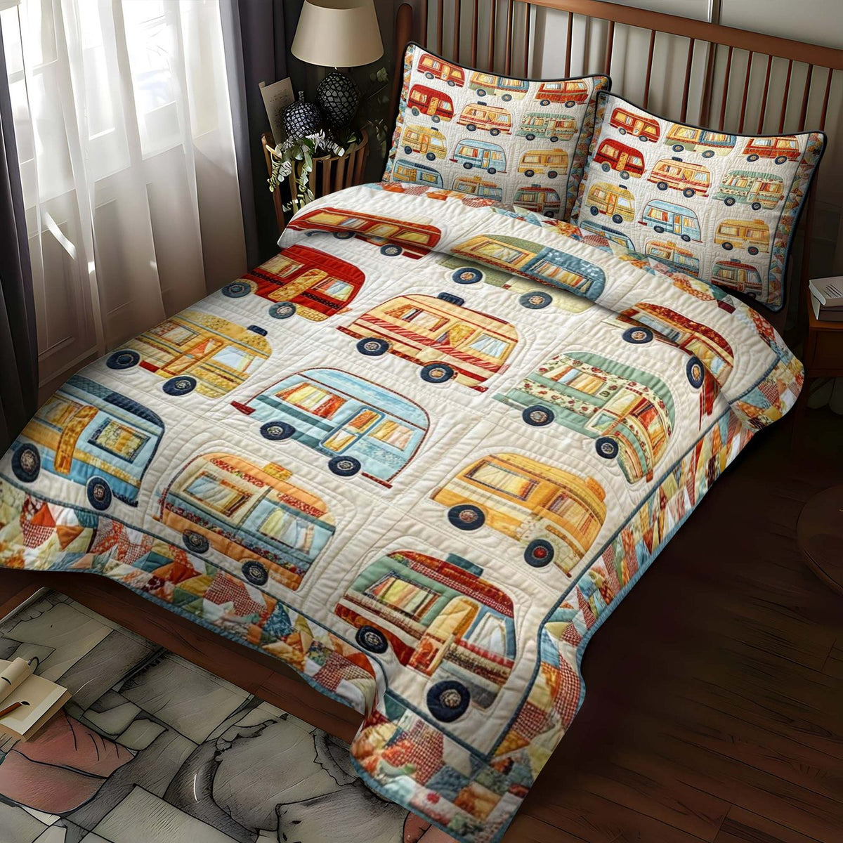 Mountain Air quilted 3-piece bedding set on a made bed with two matching pillow shams