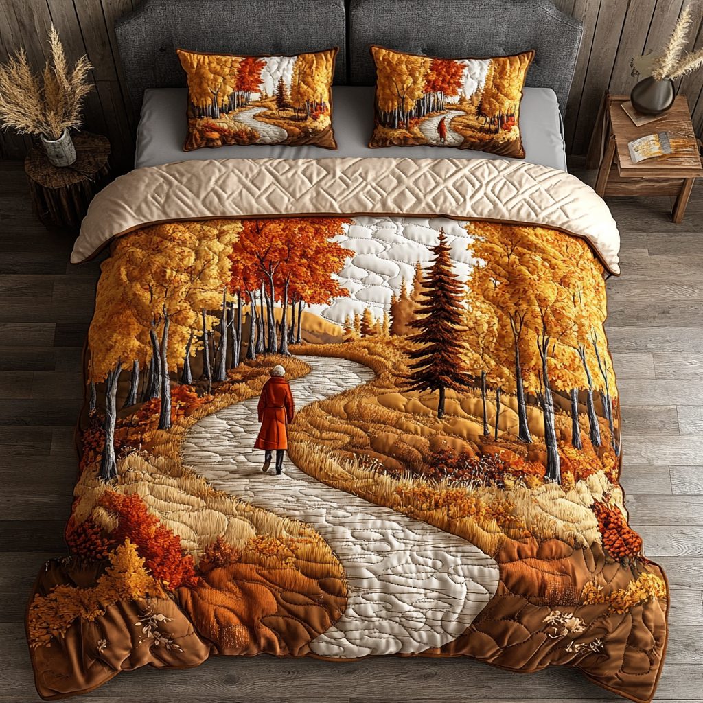 Mountain Glow quilted 3-piece bedding set on a made bed with two matching pillow shams