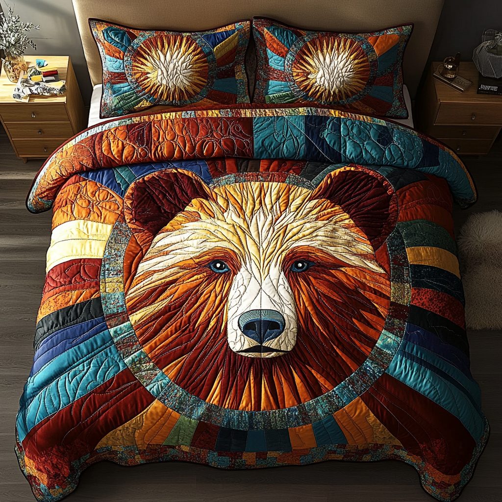 Mountain King quilted 3-piece bedding set on a made bed with two matching pillow shams