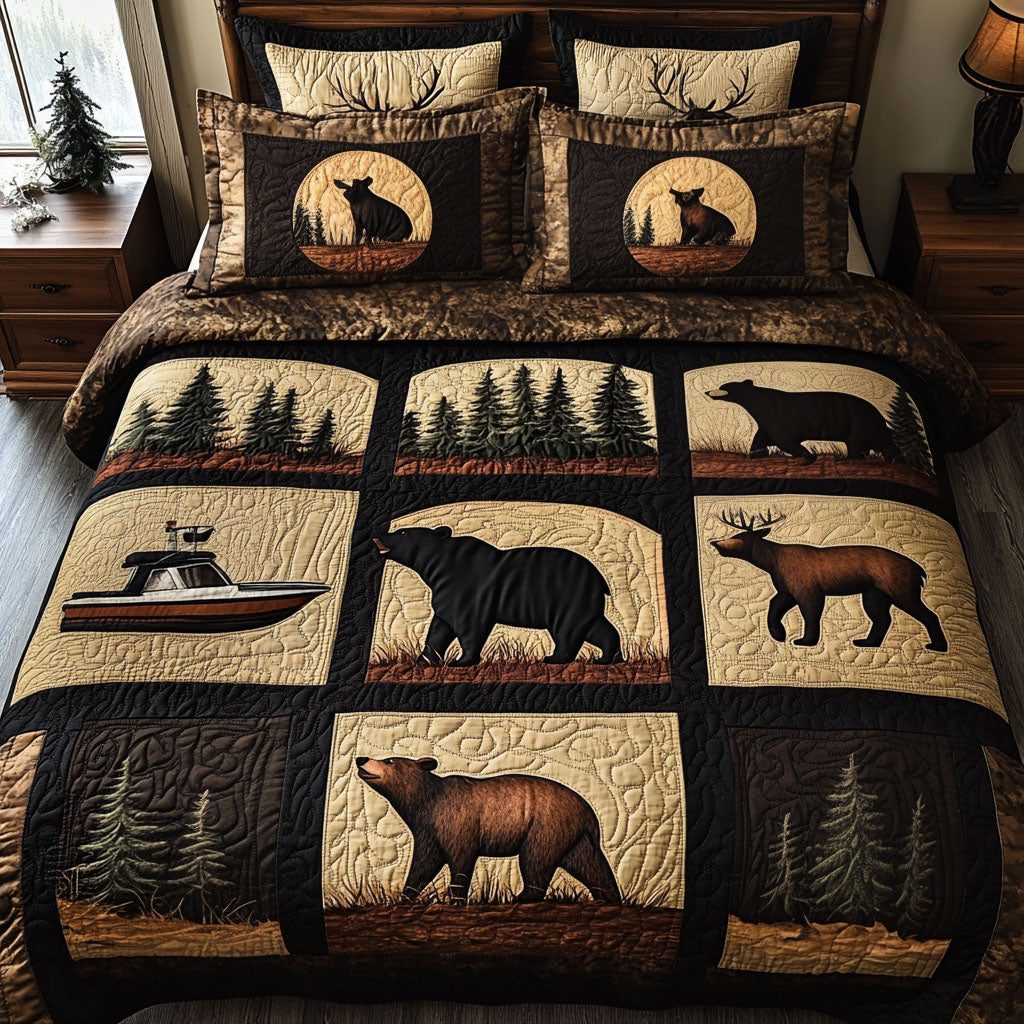 Mountain Serenity quilted 3-piece bedding set on a made bed with two matching pillow shams