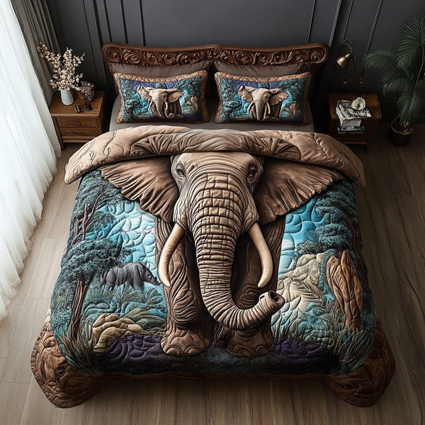 Mystic Herd quilted 3-piece bedding set on a made bed with two matching pillow shams