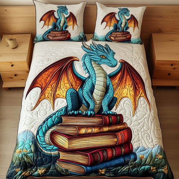 Mystic Scholar quilted 3-piece bedding set on a made bed with two matching pillow shams