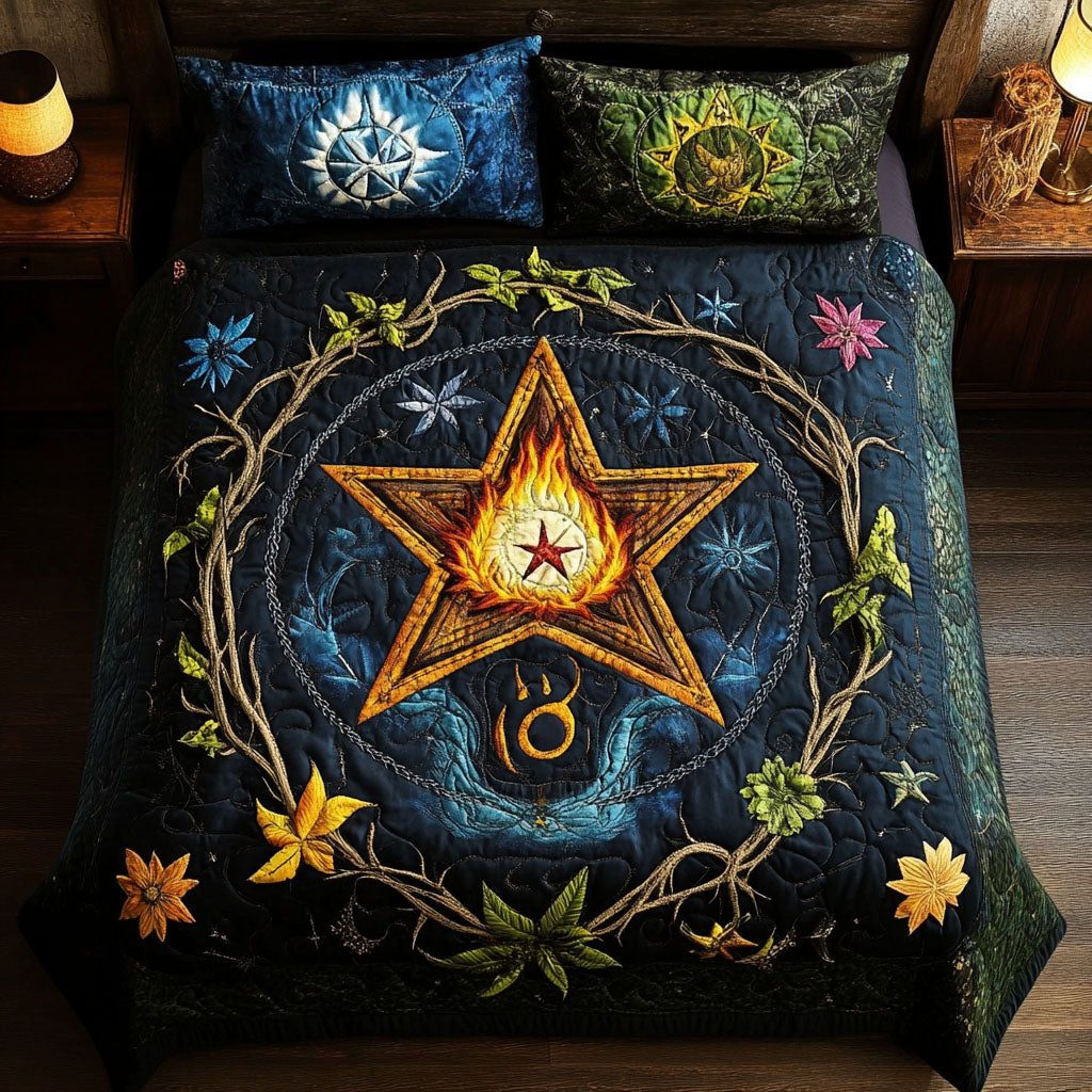 Mystic Star Haven quilted 3-piece bedding set on a made bed with two matching pillow shams