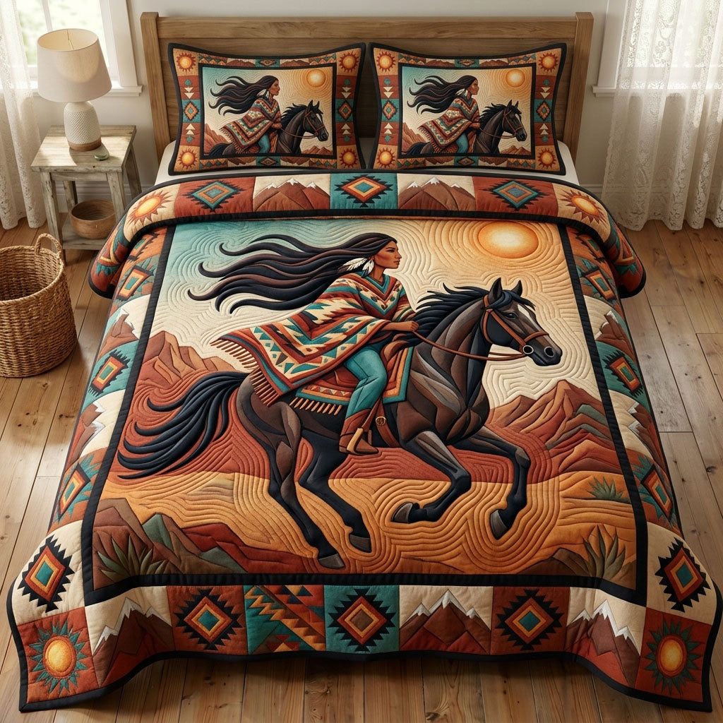 Native Legacy quilted 3-piece bedding set on a made bed with two matching pillow shams