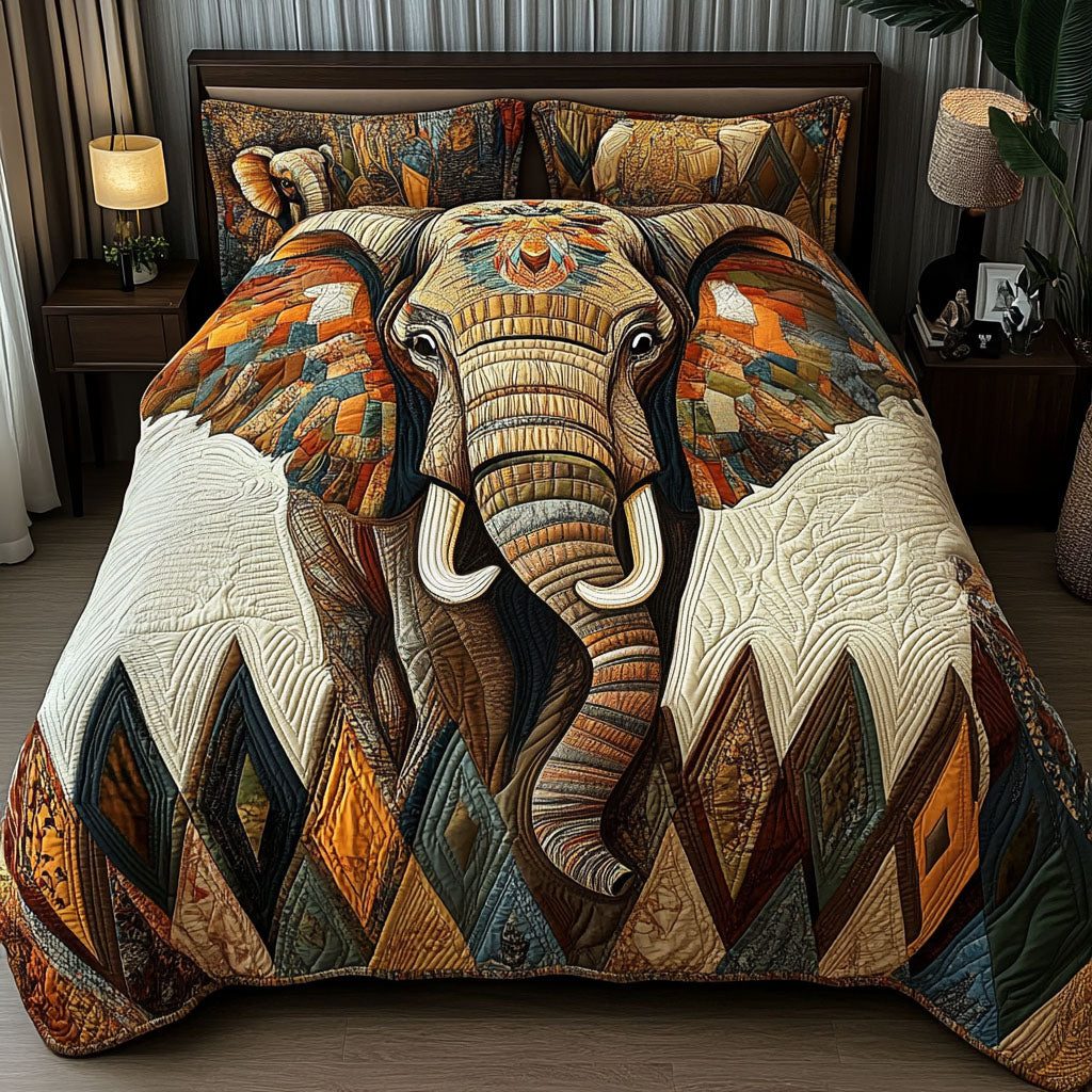 Native Spirit quilted 3-piece bedding set on a made bed with two matching pillow shams