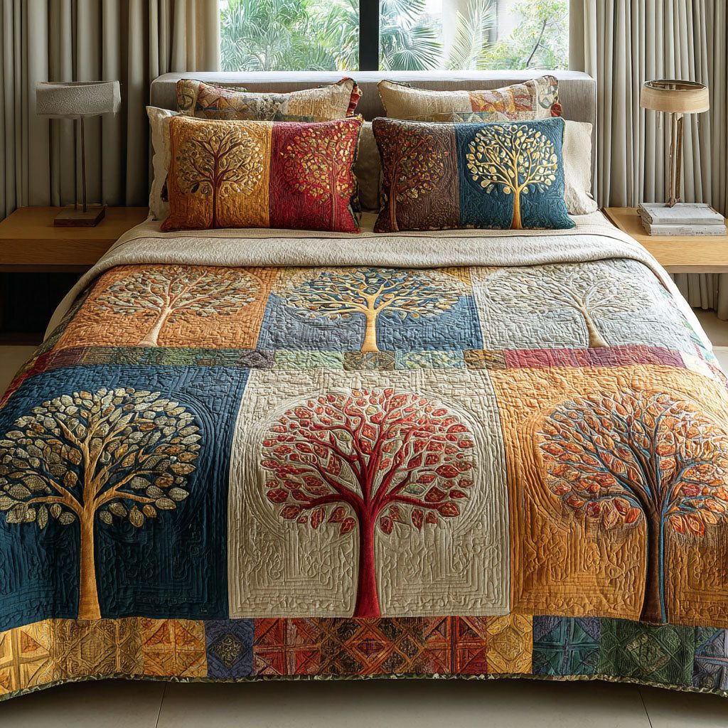 Natural Vibe quilted 3-piece bedding set on a made bed with two matching pillow shams