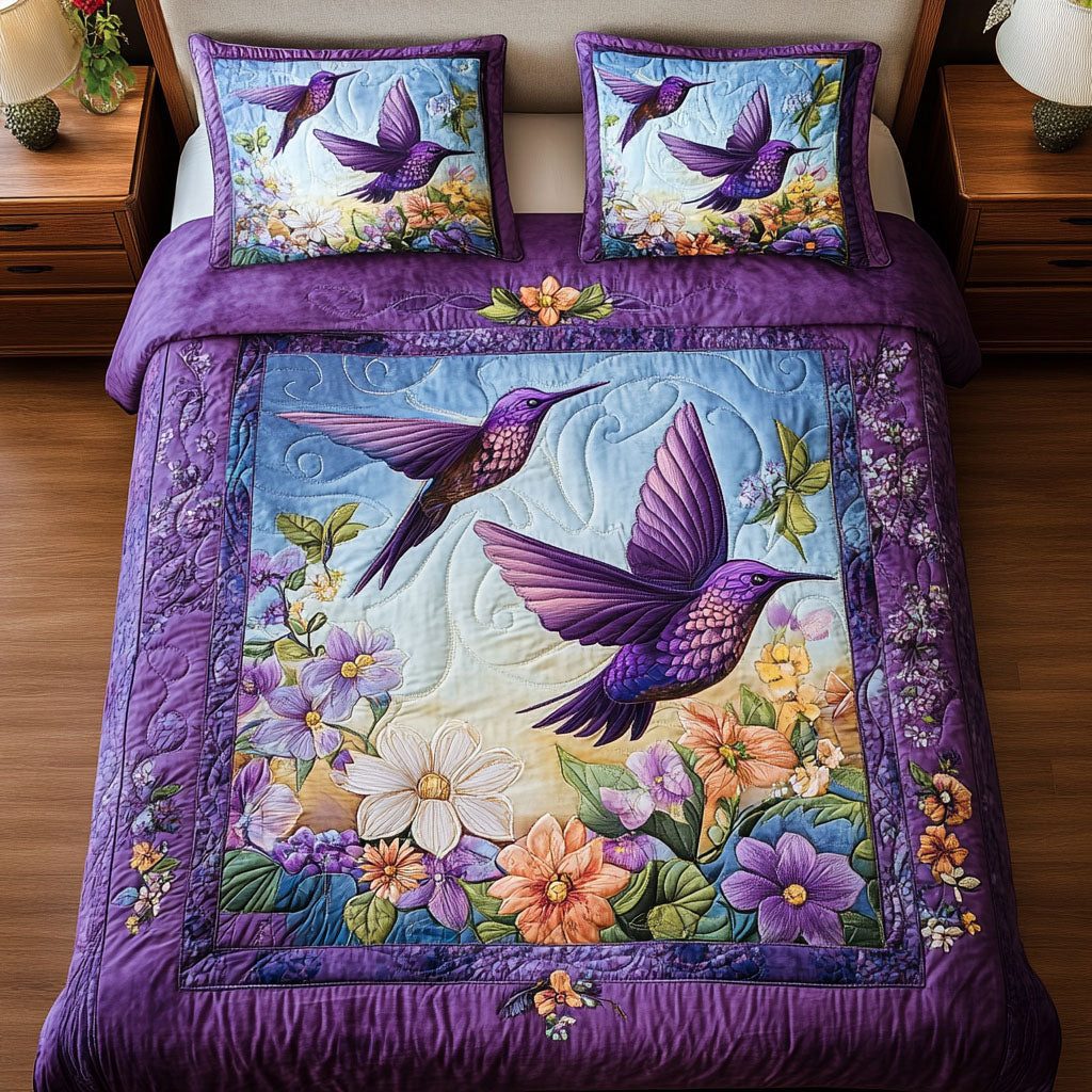 Nature Acrobat quilted 3-piece bedding set on a made bed with two matching pillow shams