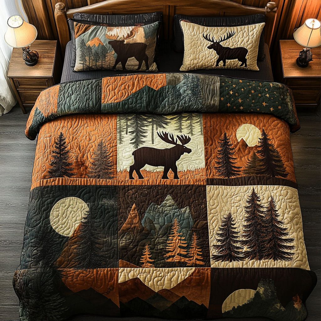 Nature Beauty quilted 3-piece bedding set on a made bed with two matching pillow shams