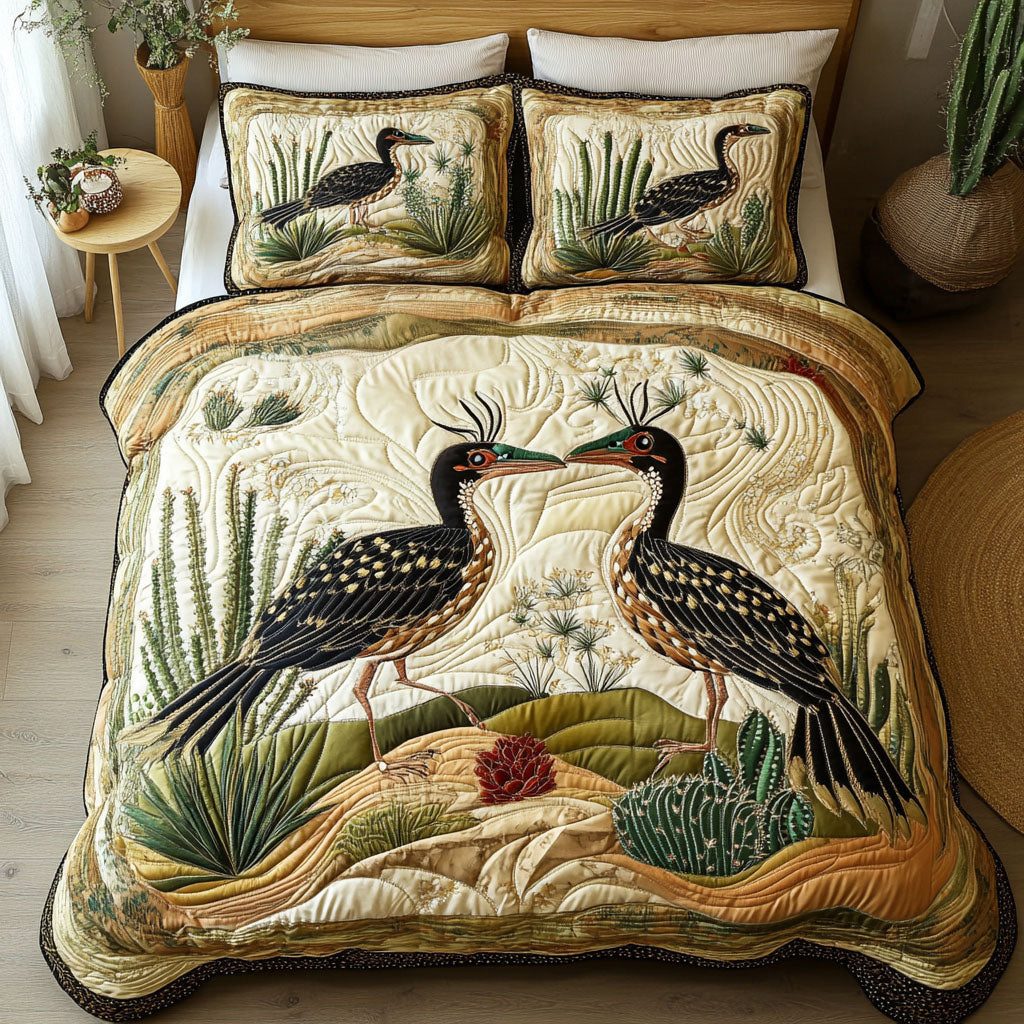 Nature Duet quilted 3-piece bedding set on a made bed with two matching pillow shams