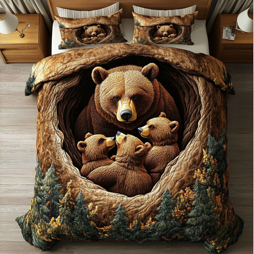 Nature Embrace quilted 3-piece bedding set on a made bed with two matching pillow shams