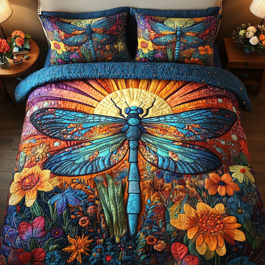 Nature Glimmer quilted 3-piece bedding set on a made bed with two matching pillow shams