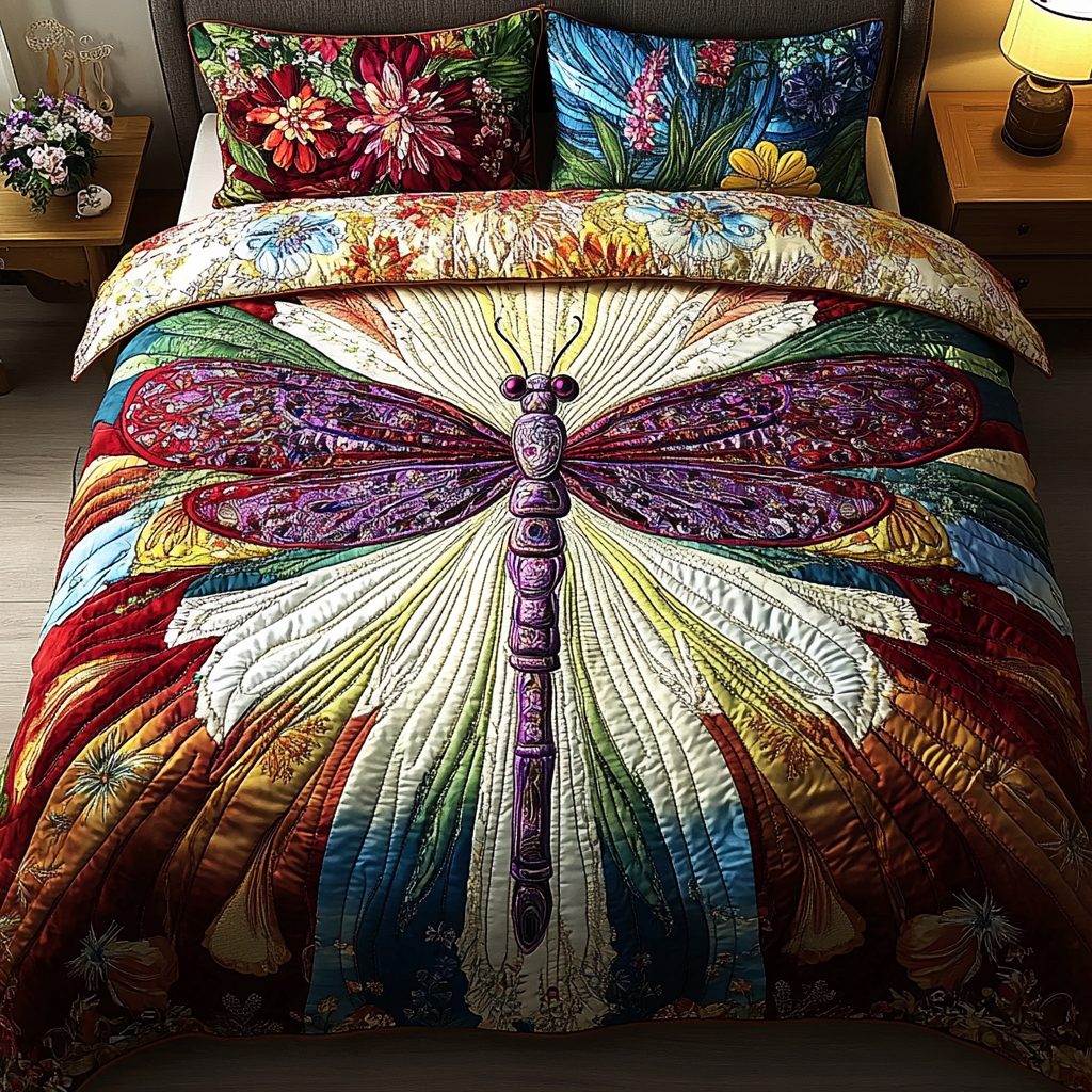 Nature Grace quilted 3-piece bedding set on a made bed with two matching pillow shams