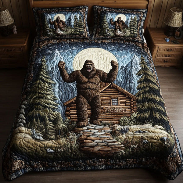 Nature Legend quilted 3-piece bedding set on a made bed with two matching pillow shams