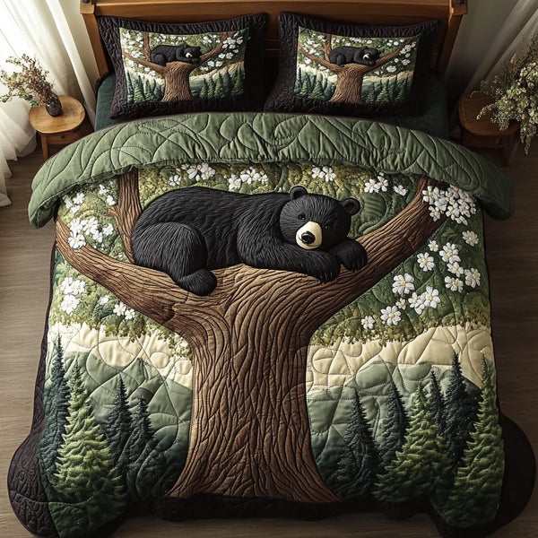 Nature Nap quilted 3-piece bedding set on a made bed with two matching pillow shams