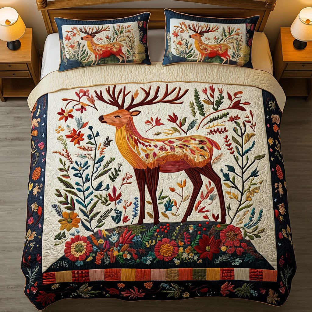 Nature Pride quilted 3-piece bedding set on a made bed with two matching pillow shams