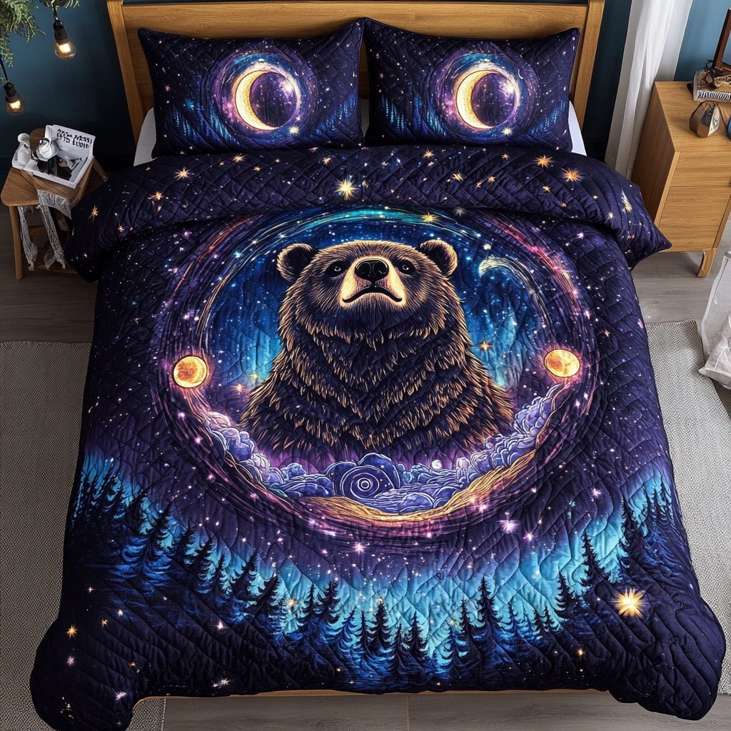 Nature Protector quilted 3-piece bedding set on a made bed with two matching pillow shams