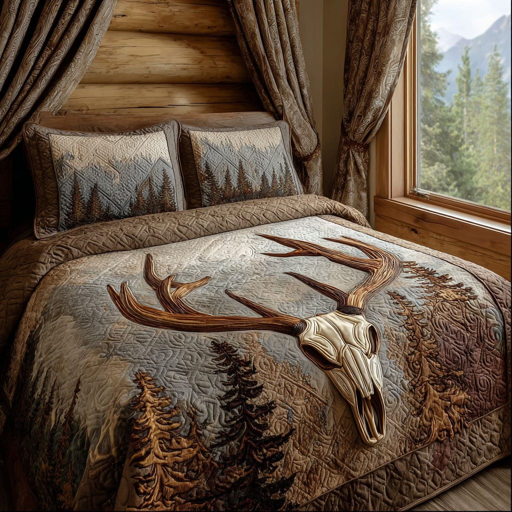 Nature Relic quilted 3-piece bedding set on a made bed with two matching pillow shams
